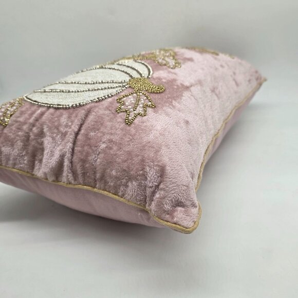 Harvest Moon Decorative Beaded Pumpkin Velvet Throw Pillow Rectangular Accent - Picture 8 of 10